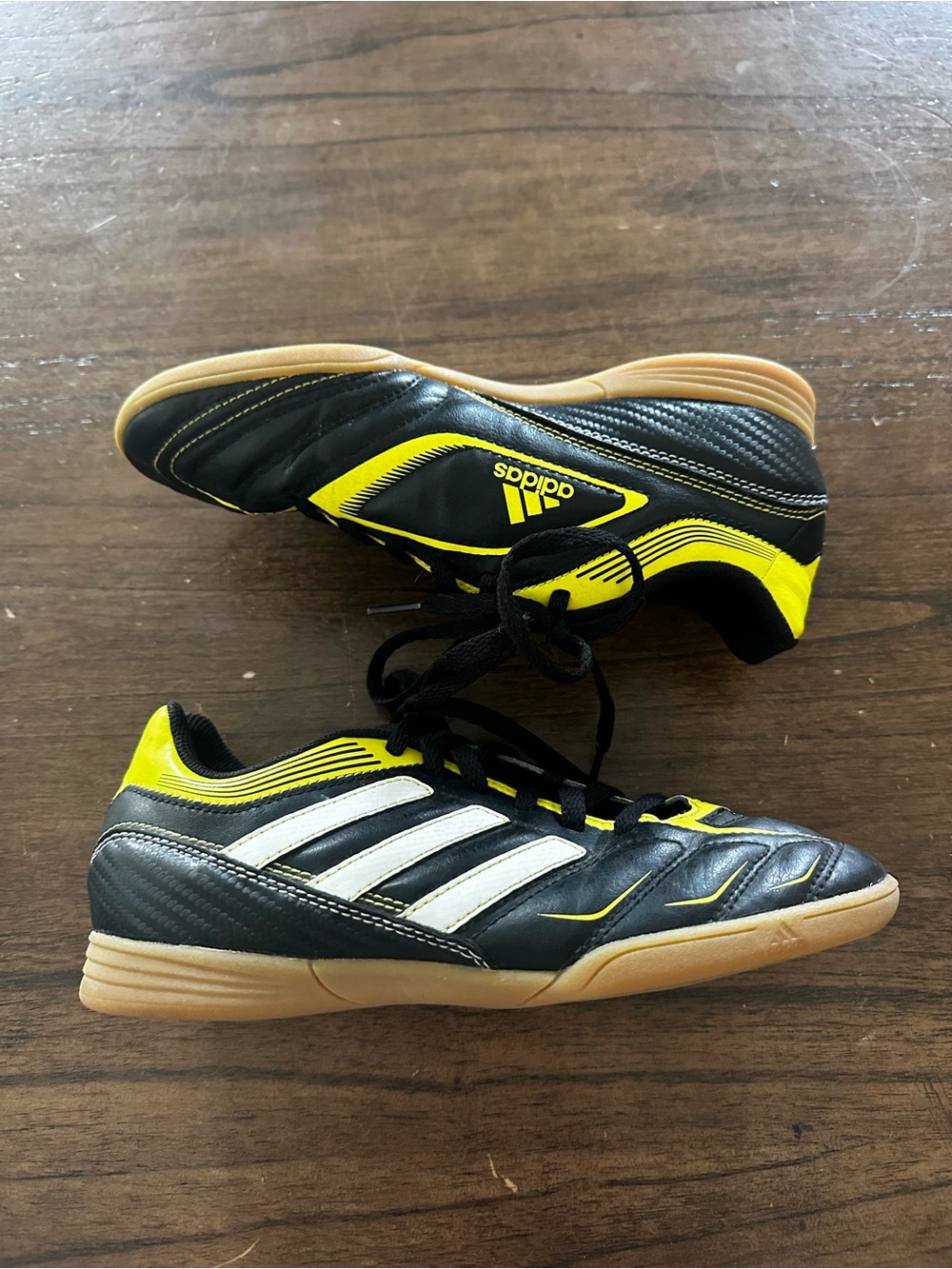 adidas Black & Yellow Indoor Soccer Shoes with White Stripes